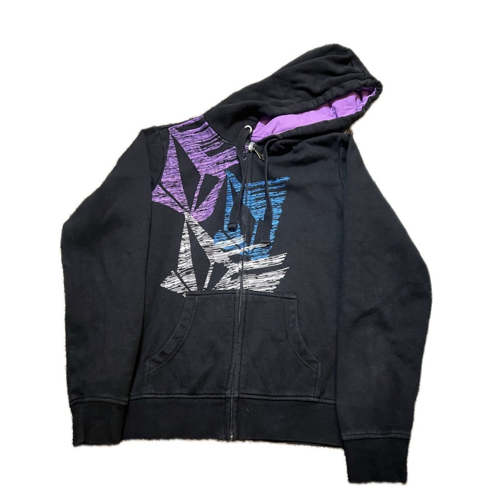 Volcom Graphic Black Hoodie with Purple and Blue Accents
